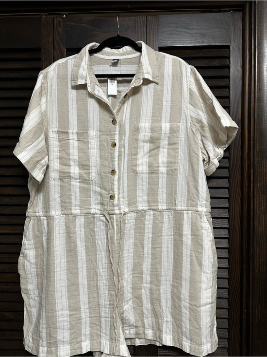 Old Navy Pants - Old Navy Cream and White Striped Button-Up Romper